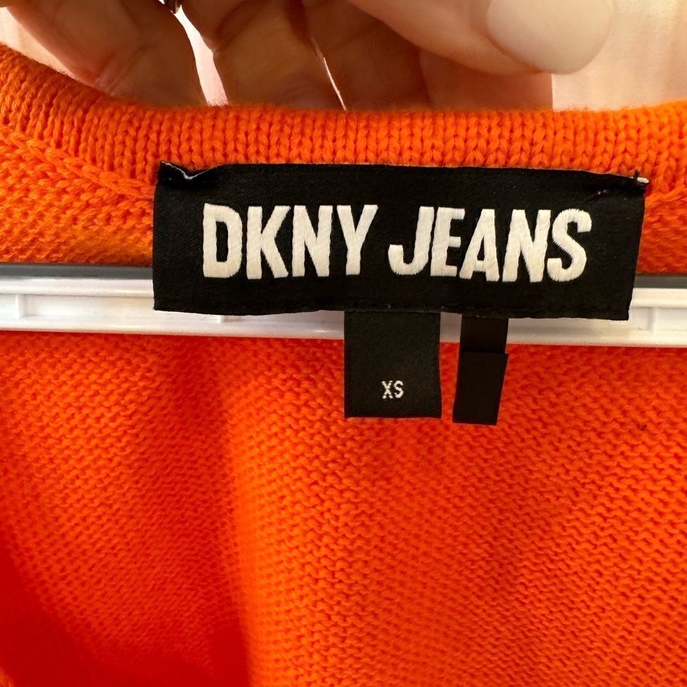 DKNY Y2K 100% cotton oversized Orange with white striped sweater tank top- XS - Picture 7 of 11
